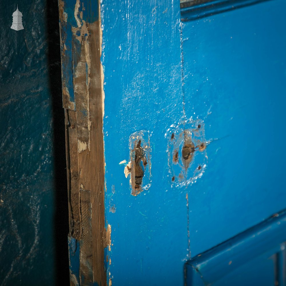 Half Glazed Door, Blue Painted Pine Fitted with ‘Arctic’ Style Textured Glass