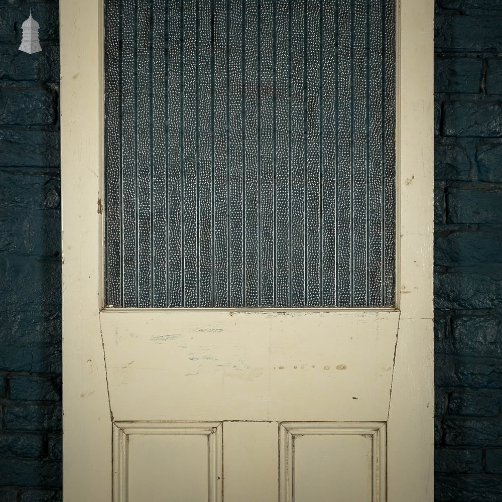 Half Glazed Door, Pine Panelled Door with “Hammer Stripe” Style Textured Glass