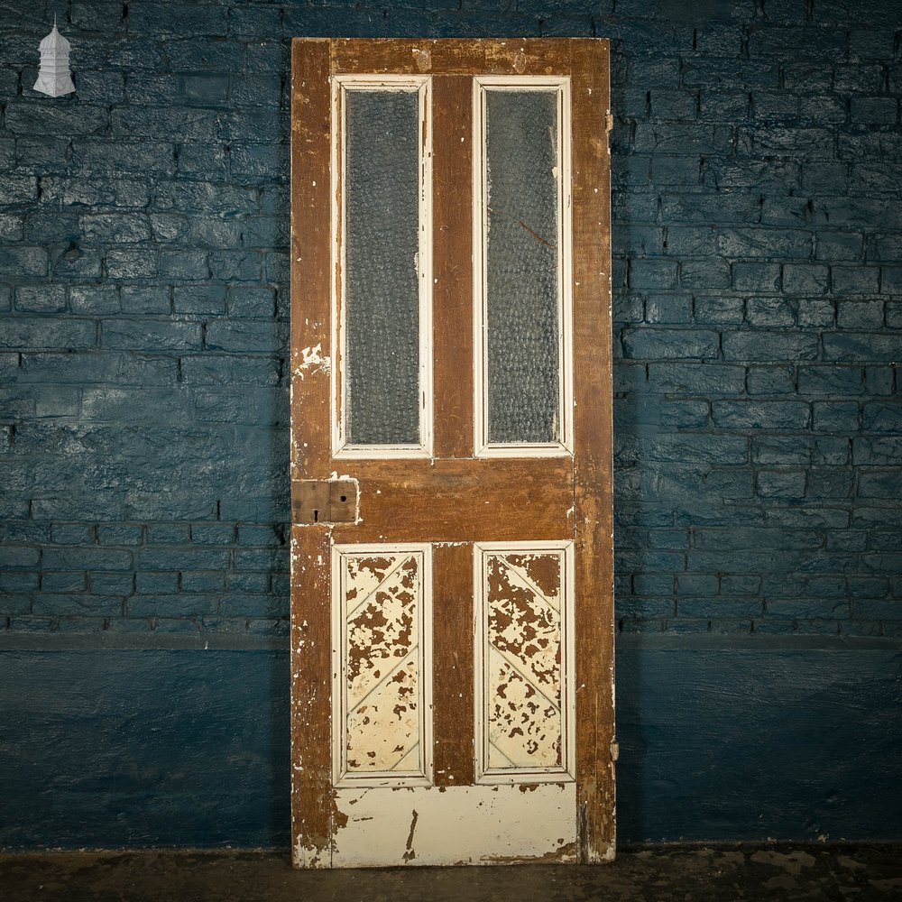 Half Glazed Door, Panelled Pine with ‘Muranese’ Style Textured Glass