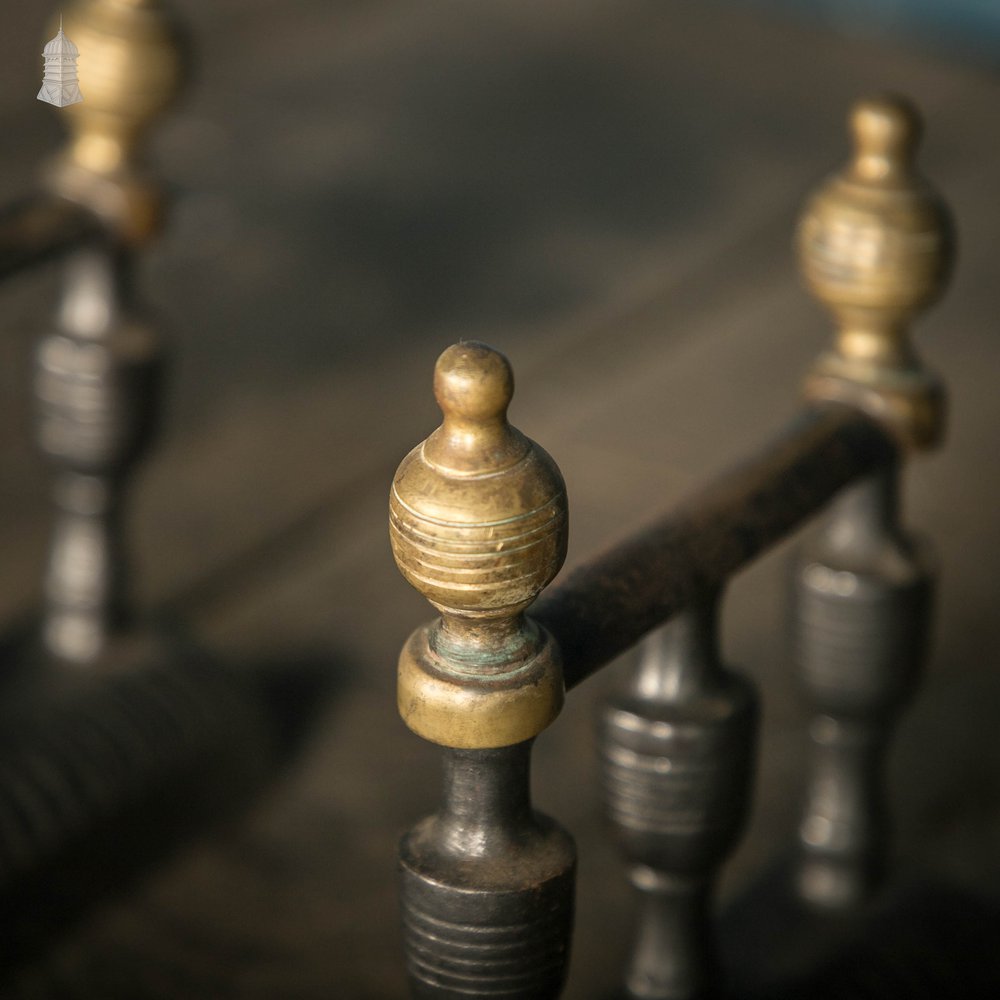 Companion Set Rests, Pair of Cast Iron and Brass