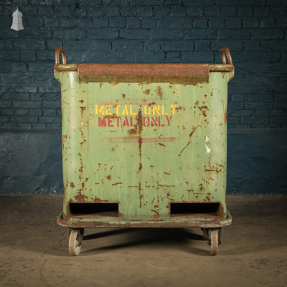 Wheeled Industrial Bin, Green Painted Workshop Storage Bin