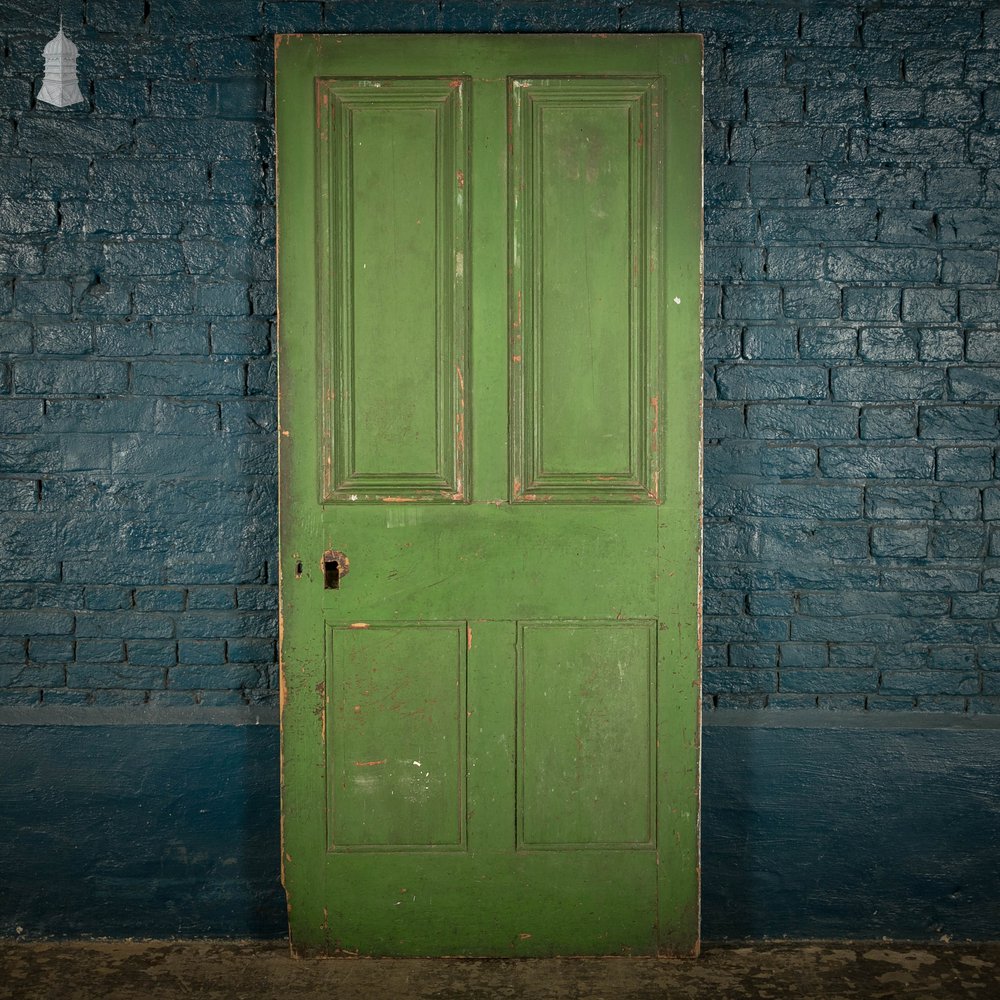 Pine Panelled Door, Green Painted, 4 Panel