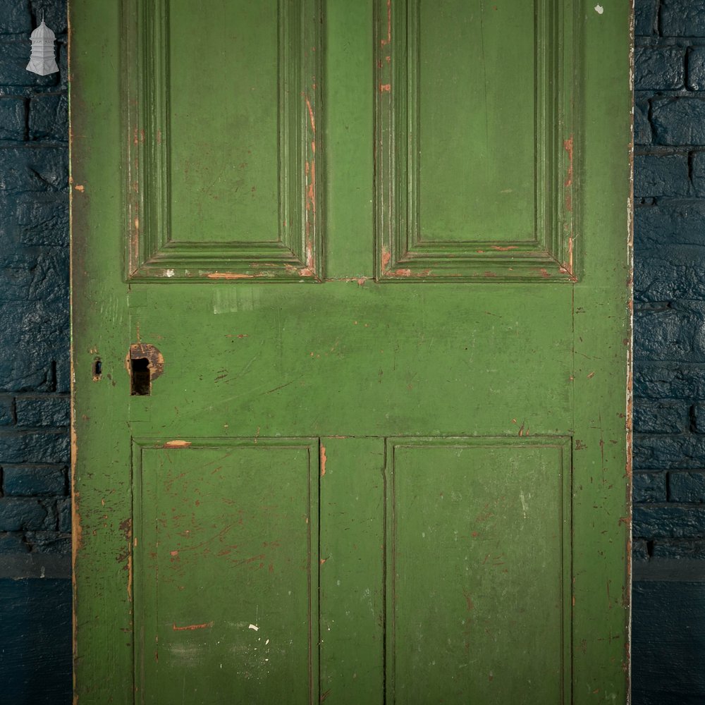 Pine Panelled Door, Green Painted, 4 Panel