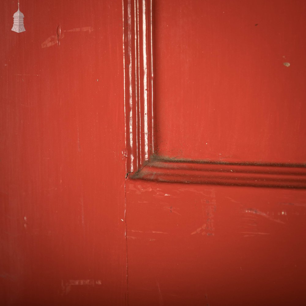 Pine Panelled Door, Red Painted Moulded 6 Panel