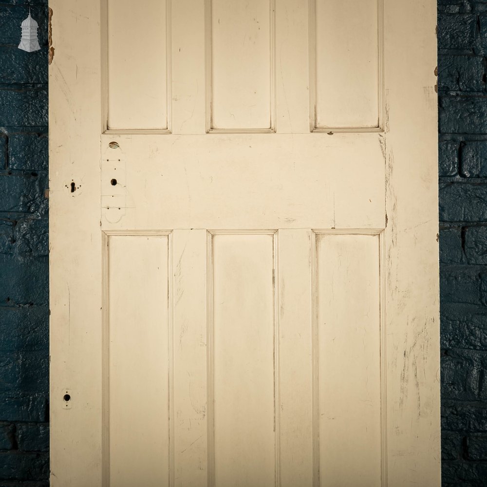 Pine Panelled Door, Red Painted Moulded 6 Panel