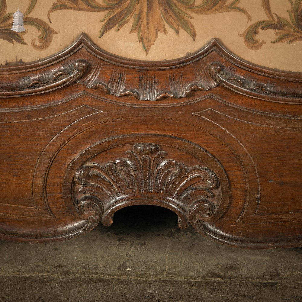 Three Panel Dressing Screen, 19th C French, Painted Canvas in Glazed Mahogany Frame