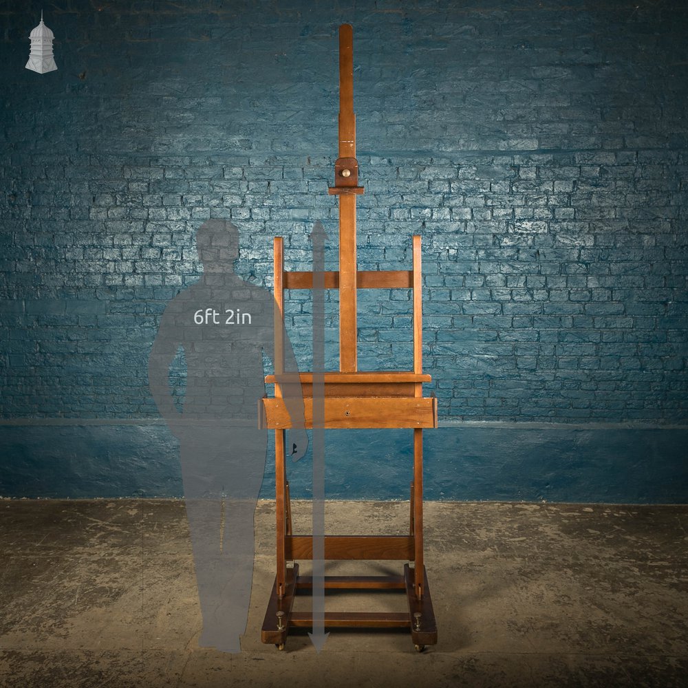 Artists Studio Easel, Large English George V Beech Adjustable (Circa 1930)