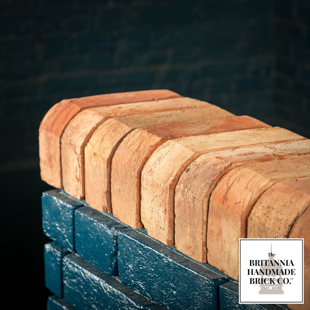 9” Double Bullnose Handmade Red Brick, Period Style Coping Bricks - Batch of 130