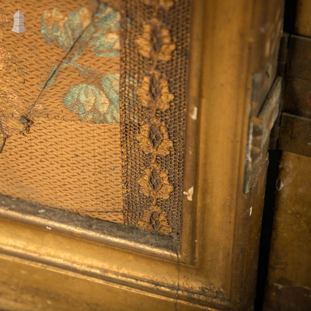 French Room Divider, Ornate 19th C Gilt Hardwood Frame, Bevelled Glass and Embroidered Silk Panels