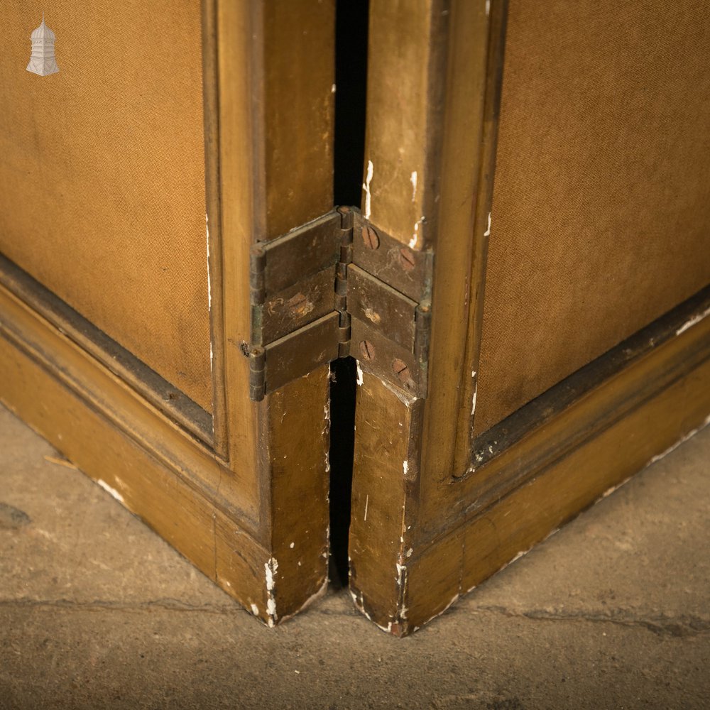 French Room Divider, Ornate 19th C Gilt Hardwood Frame, Bevelled Glass and Embroidered Silk Panels