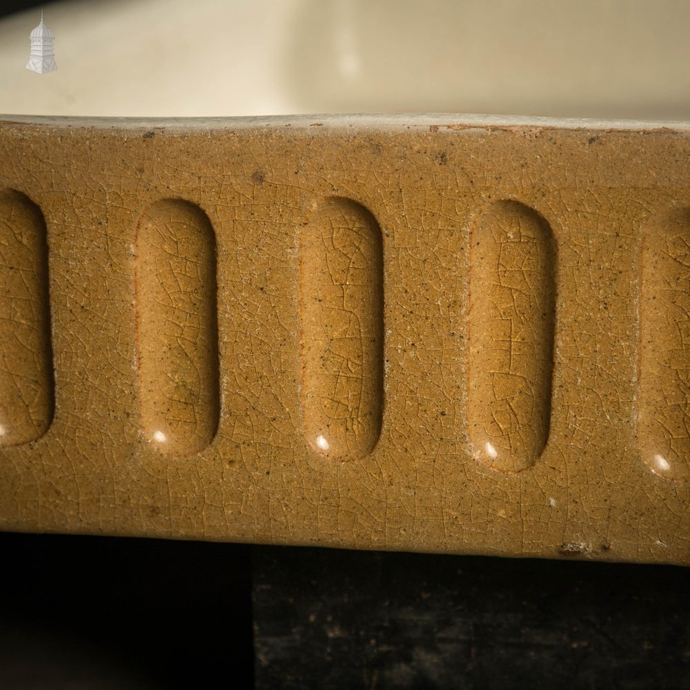 Shallow Fluted Sink, Cane and White Trough Sink with Worn Glaze