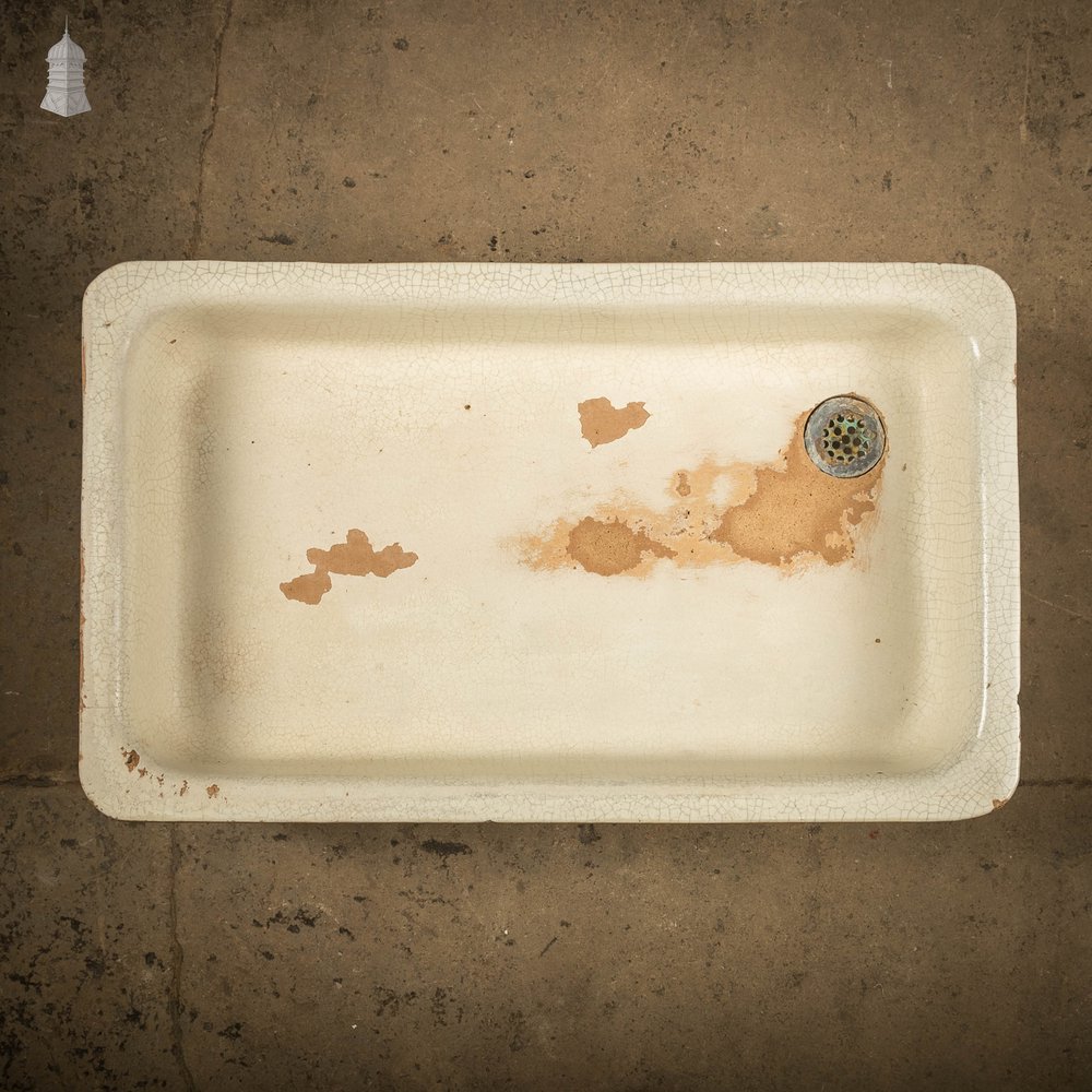 Shallow Fluted Sink, Cane and White Trough Sink with Worn Glaze