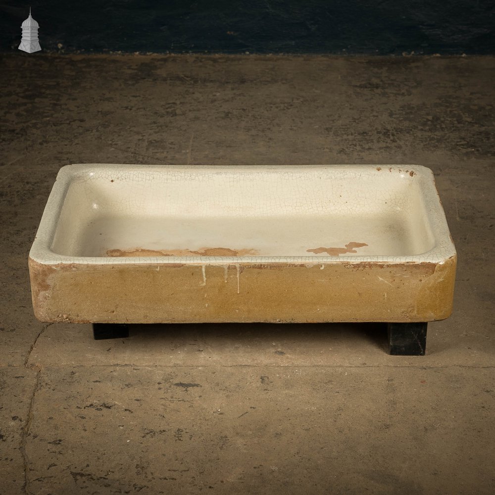 Shallow Fluted Sink, Cane and White Trough Sink with Worn Glaze