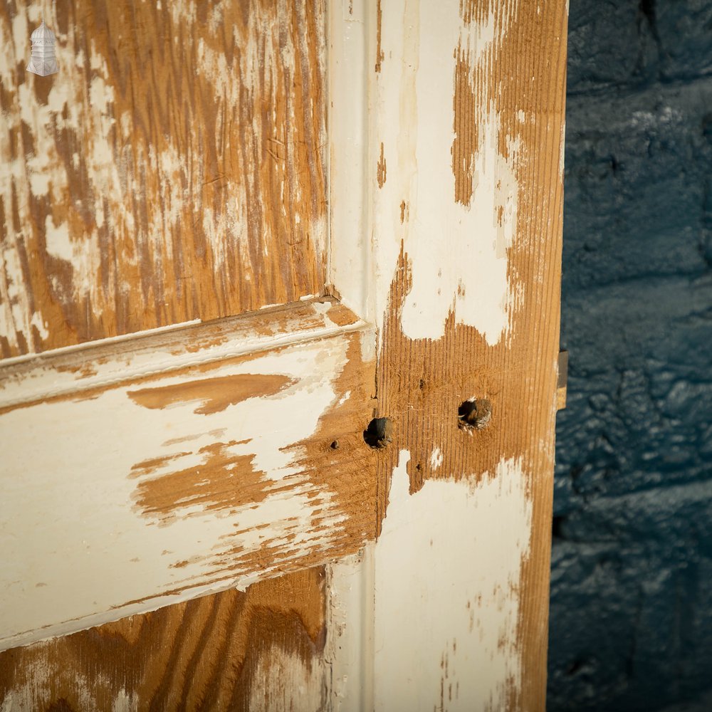 Pine Panelled Door, 4 Panel With White Distressed Paint Finish