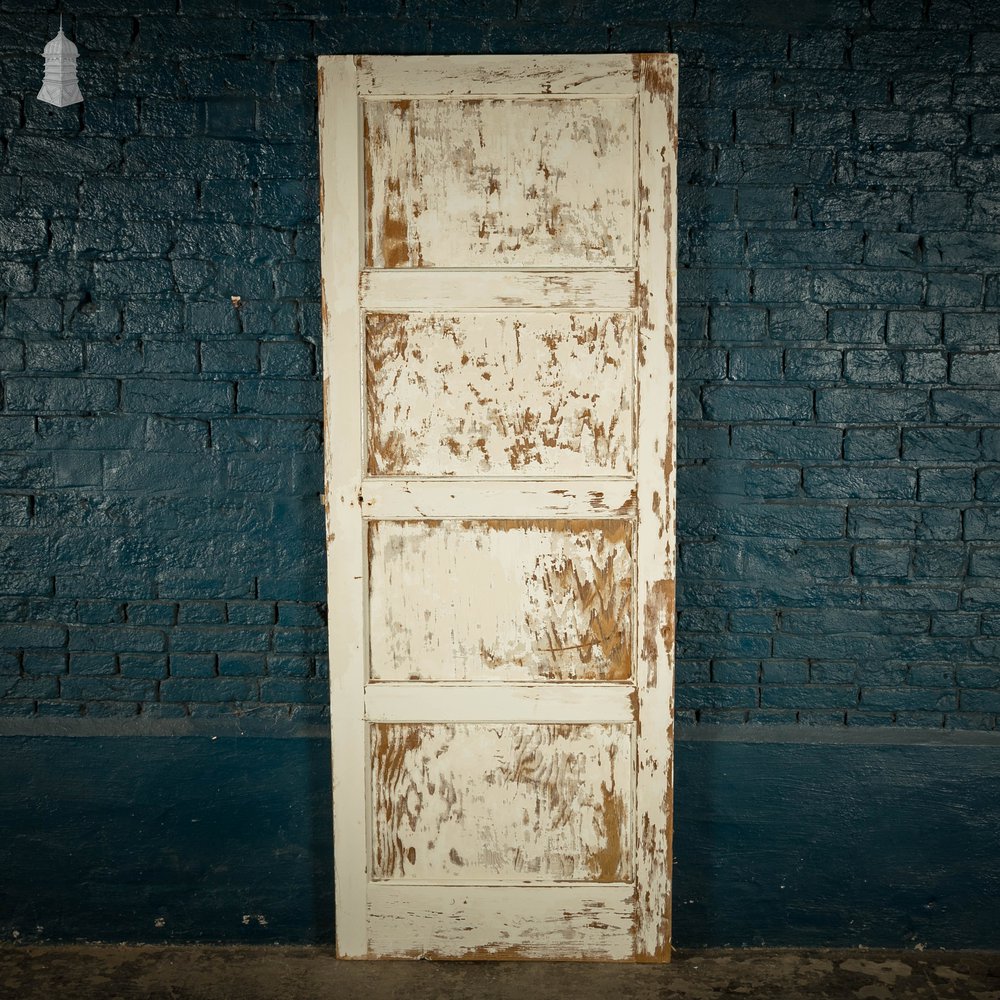 Pine Panelled Door, 4 Panel With White Distressed Paint Finish