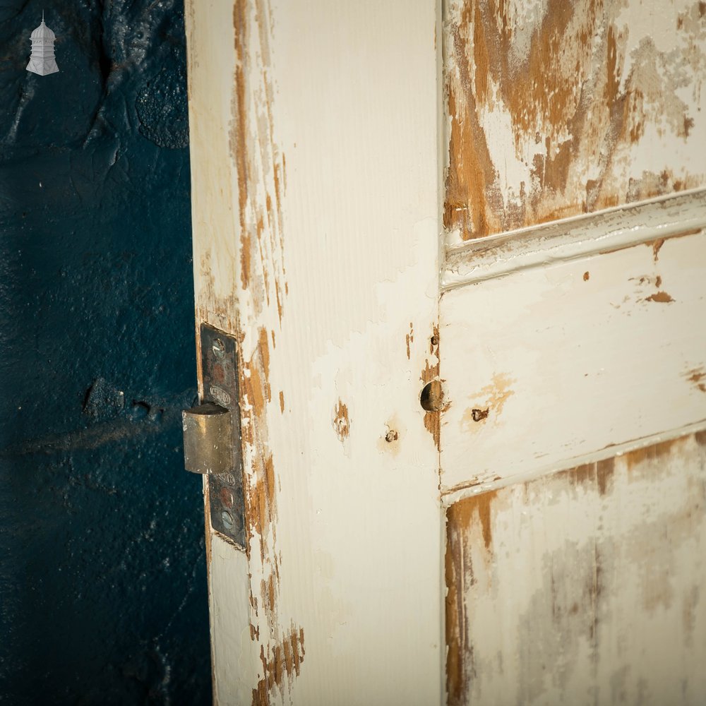 Pine Panelled Door, 4 Panel With White Distressed Paint Finish