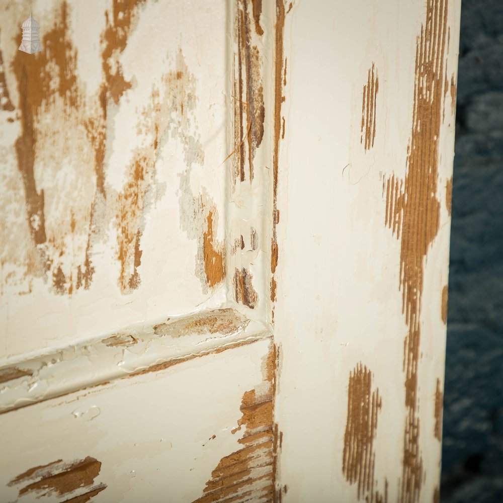 Pine Panelled Door, 4 Panel With White Distressed Paint Finish