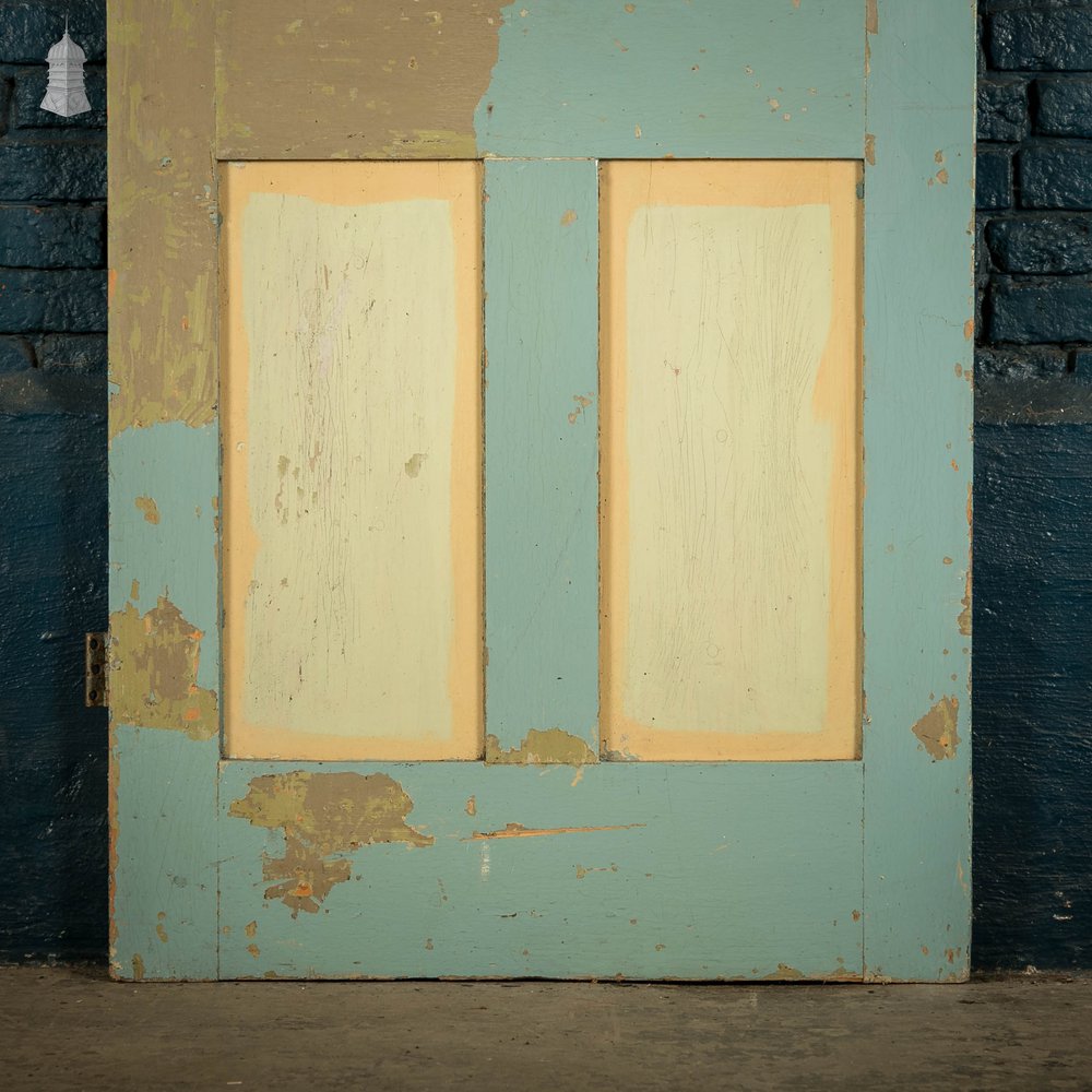 Pine Panelled Door, 4 Panel Green and Yellow Distressed Paint Finish