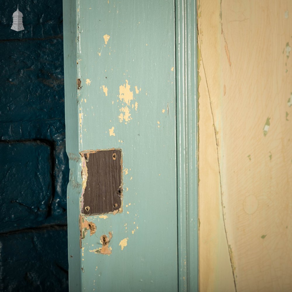 Pine Panelled Door, 4 Panel Green and Yellow Distressed Paint Finish