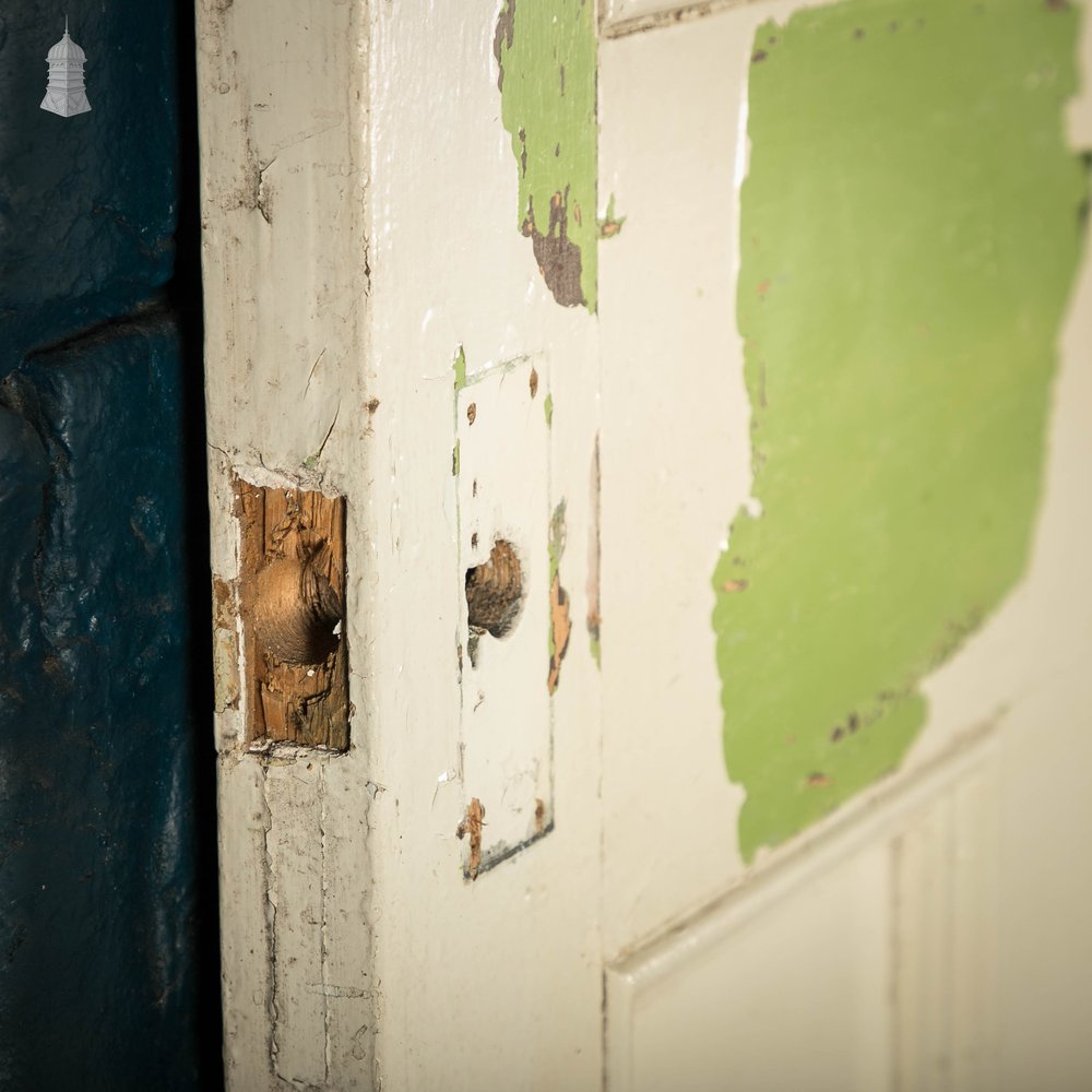 Pine Panelled Door, Moulded 4 Panel, White and Green Distressed Paint Finish