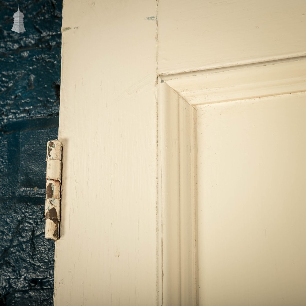 Pine Panelled Door, Moulded 4 Panel, White and Green Distressed Paint Finish