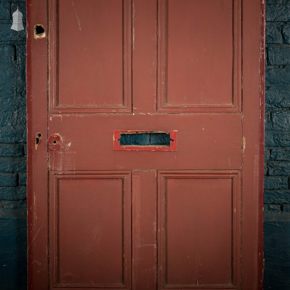 Pine Panelled Door, Moulded 4 Panel Front Door, Red Painted Finish