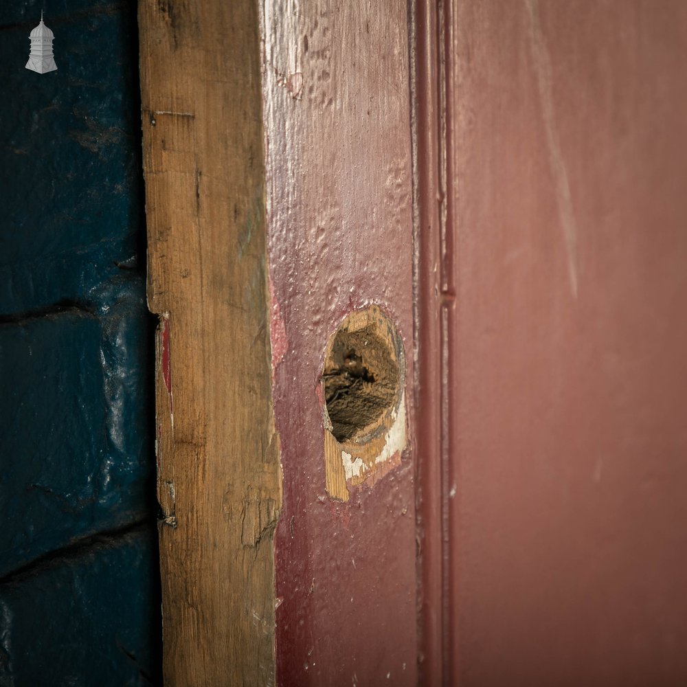 Pine Panelled Door, Moulded 4 Panel Front Door, Red Painted Finish