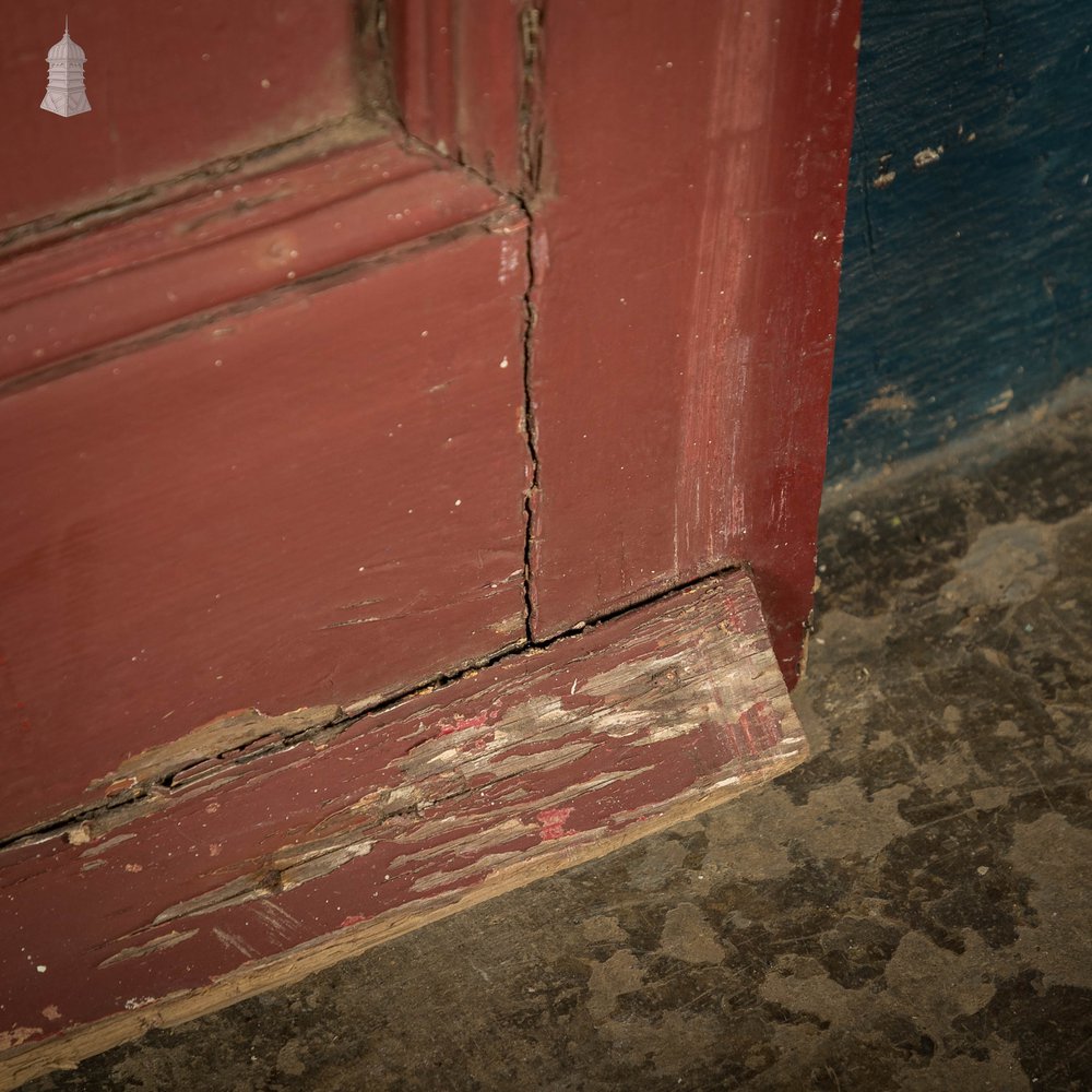 Pine Panelled Door, Moulded 4 Panel Front Door, Red Painted Finish