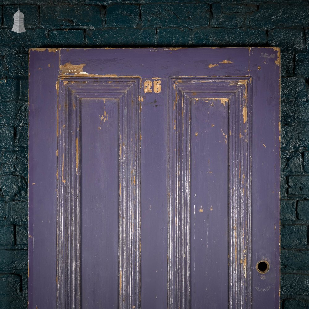 Pine Panelled Door, Moulded 4 Panel Purple Painted Front Door