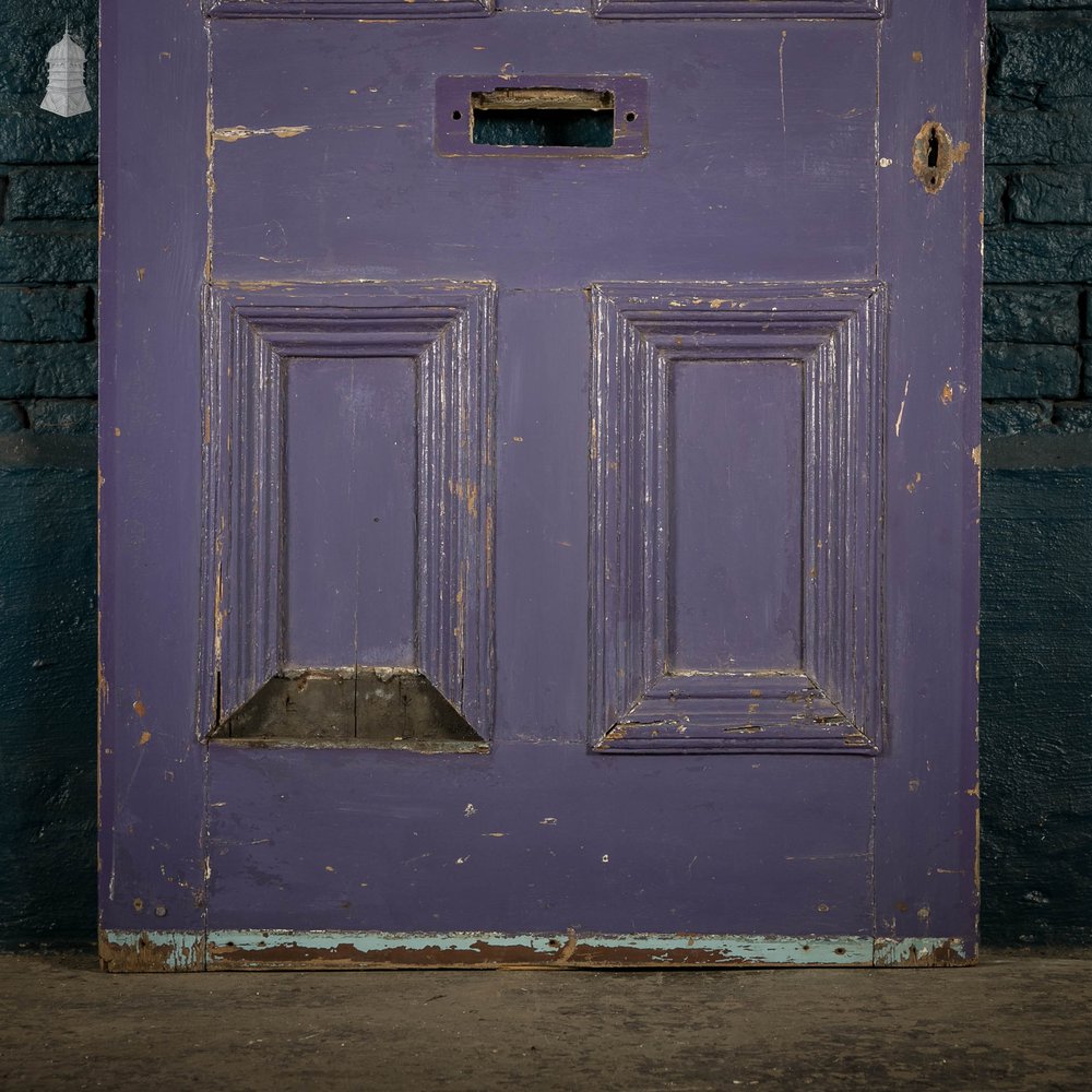 Pine Panelled Door, Moulded 4 Panel Purple Painted Front Door