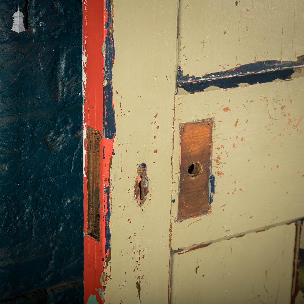 Pitch Pine Panelled Door, Blue Painted 4 Panel