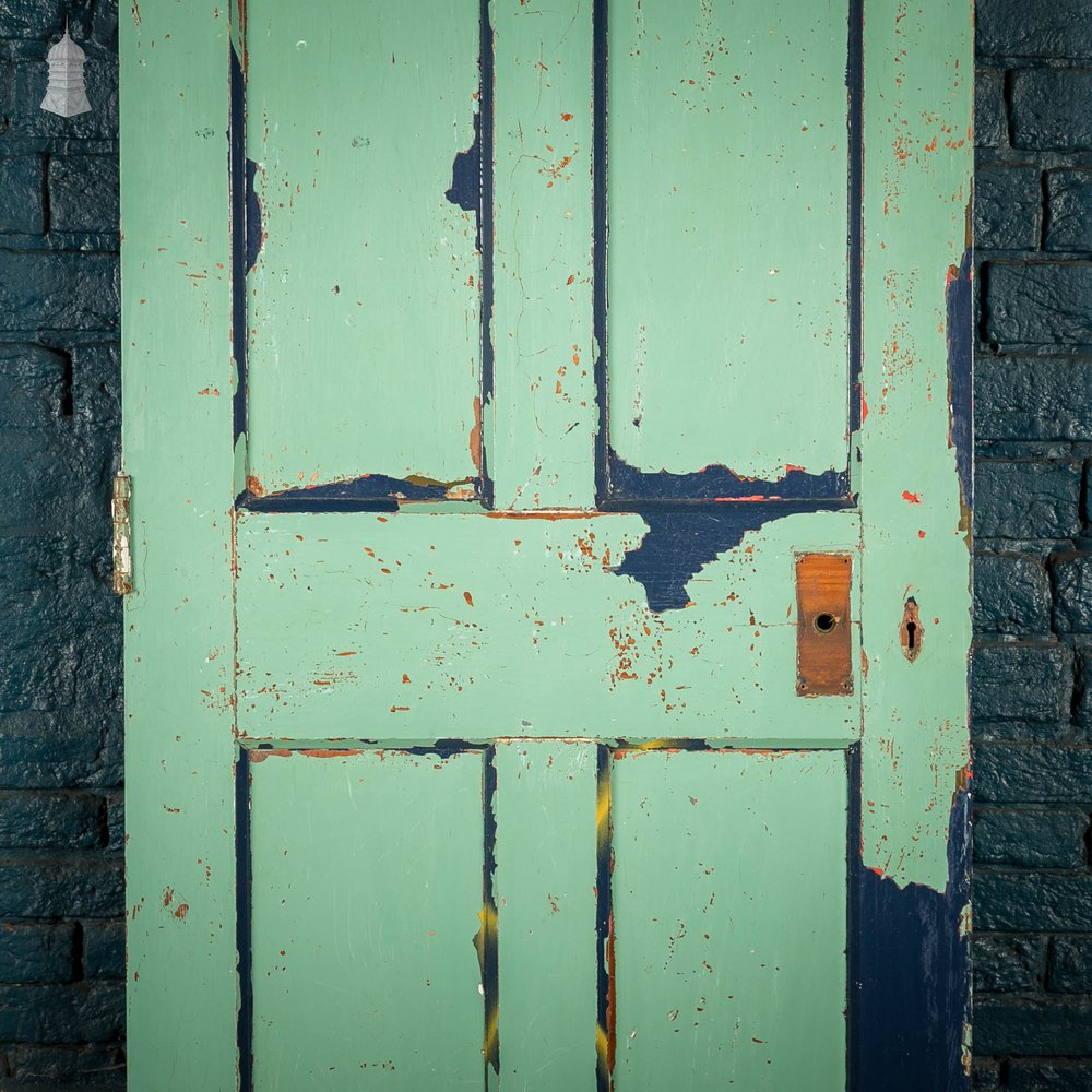 Pitch Pine Panelled Door, Blue Painted 4 Panel