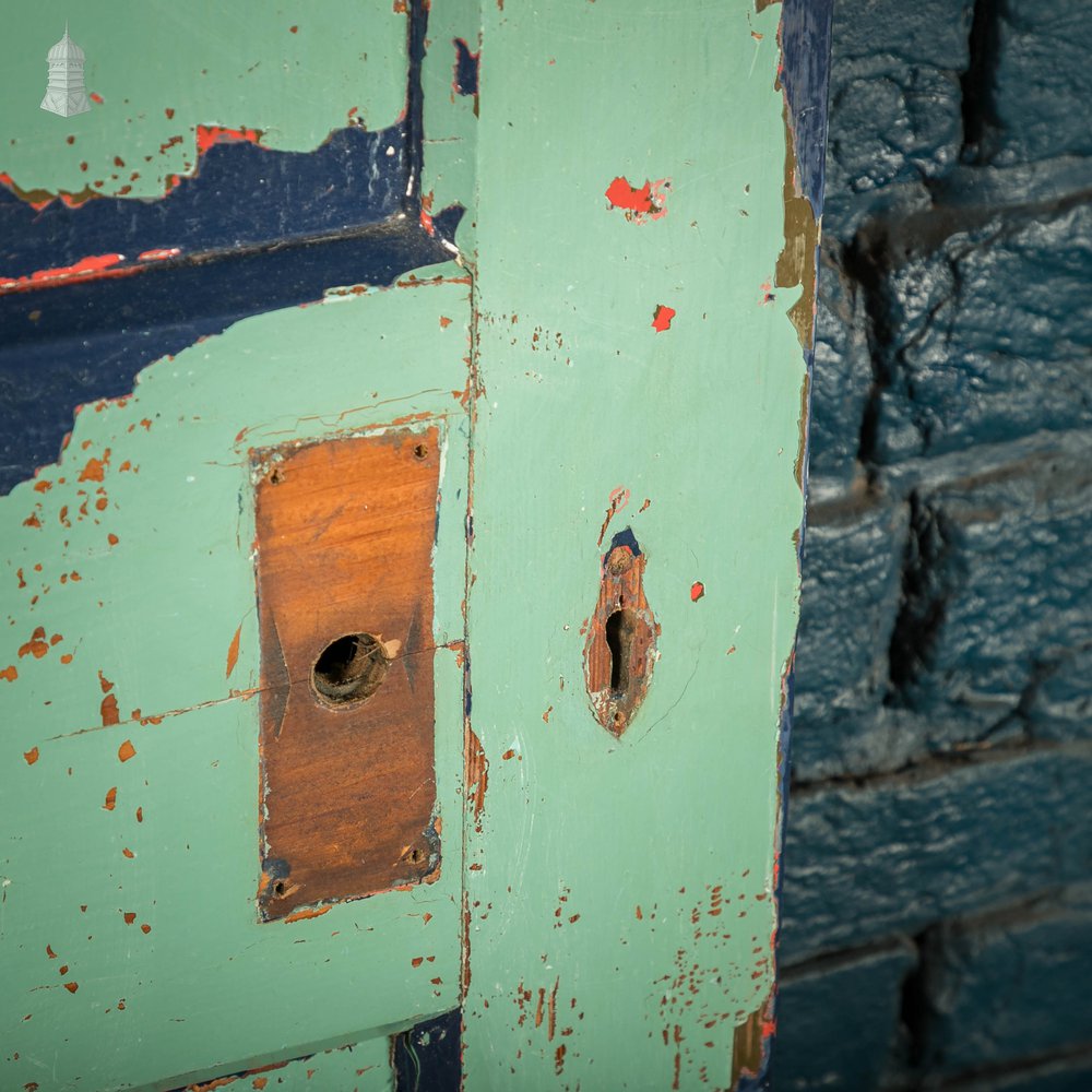 Pitch Pine Panelled Door, Blue Painted 4 Panel