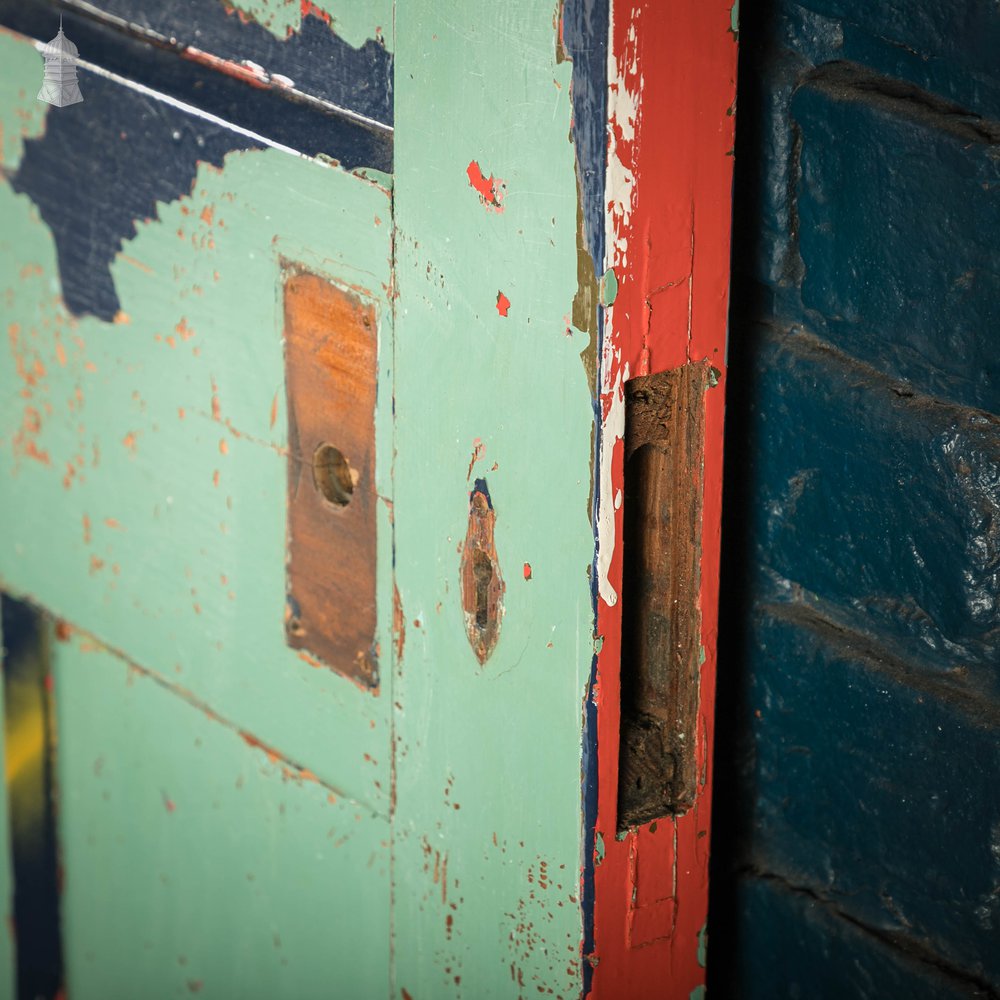 Pitch Pine Panelled Door, Blue Painted 4 Panel