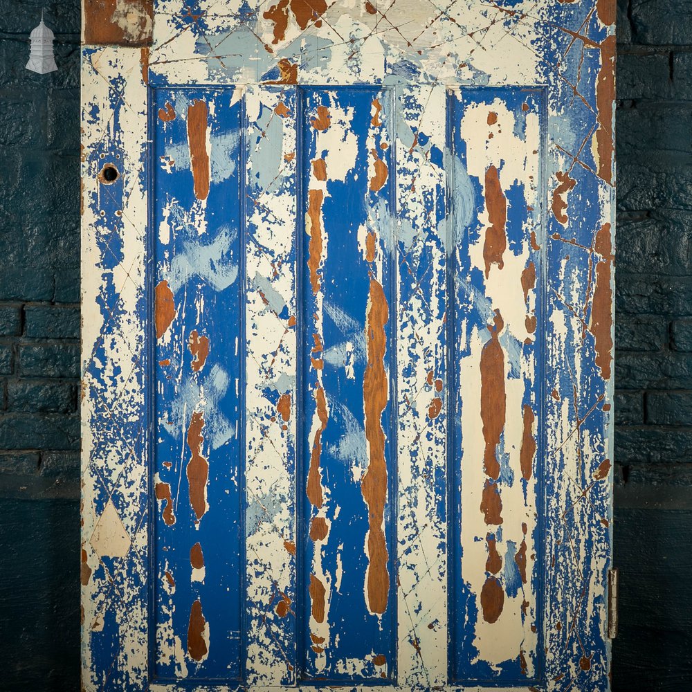 Pine Panelled Door, Moulded 4 Panel, Blue Distressed Paint Finish