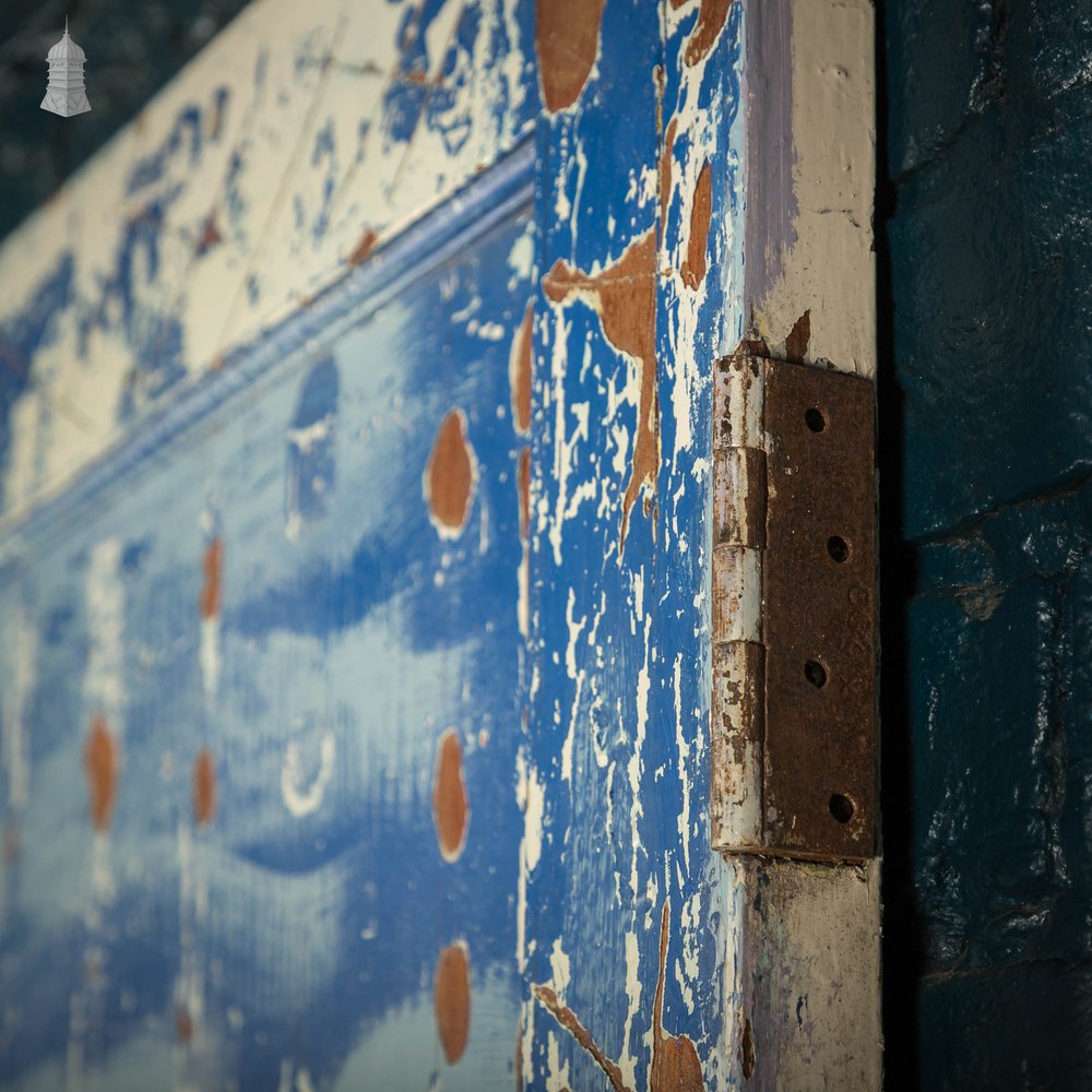 Pine Panelled Door, Moulded 4 Panel, Blue Distressed Paint Finish