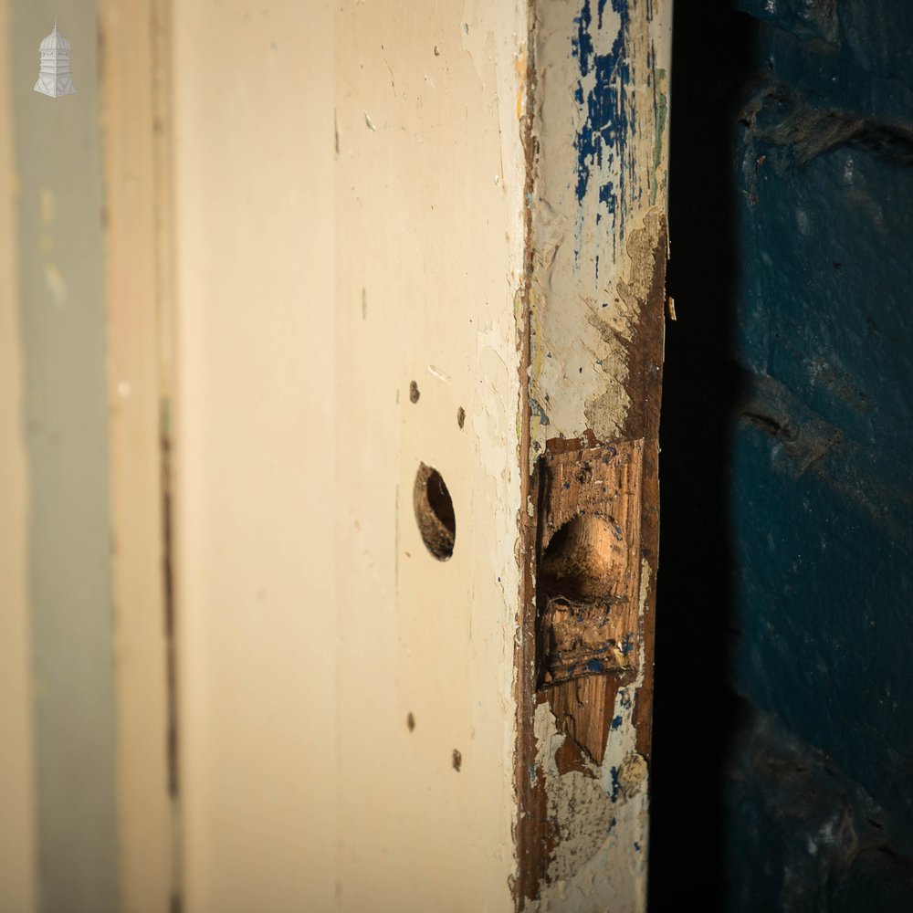 Pine Panelled Door, Moulded 4 Panel, Blue Distressed Paint Finish