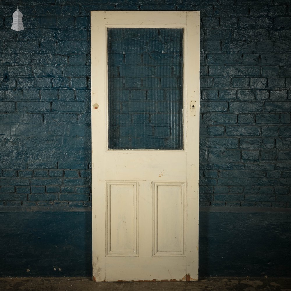 Half Glazed Door, White Painted Panelled Door with ‘Reeded’ Style Textured Glass