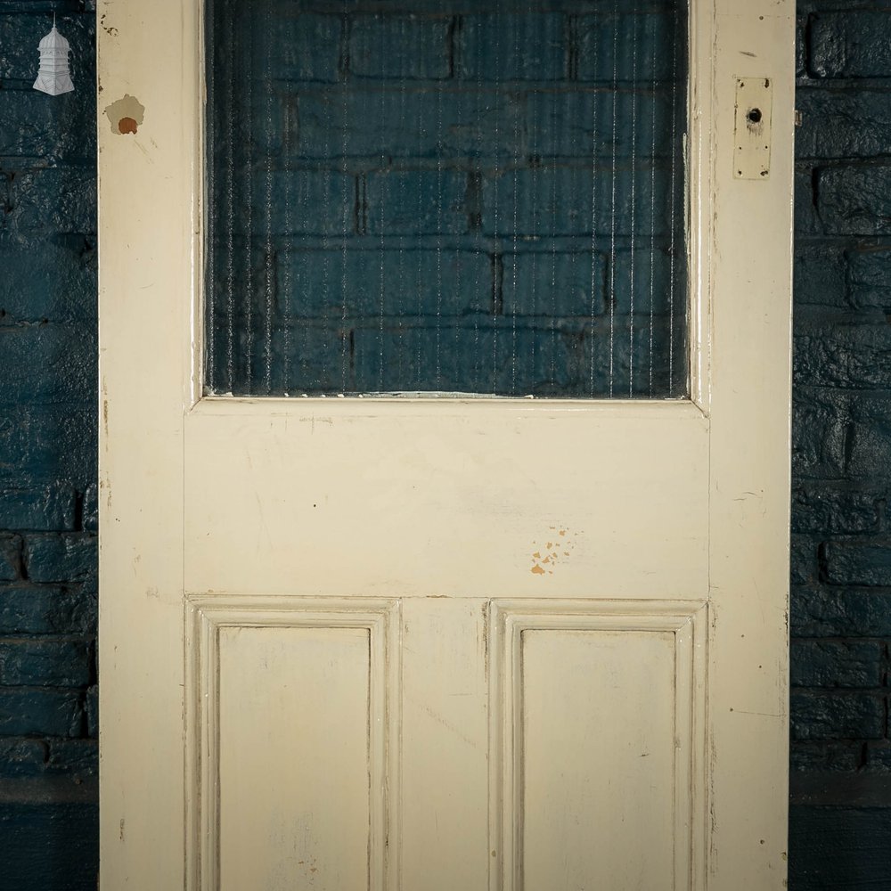 Half Glazed Door, White Painted Panelled Door with ‘Reeded’ Style Textured Glass