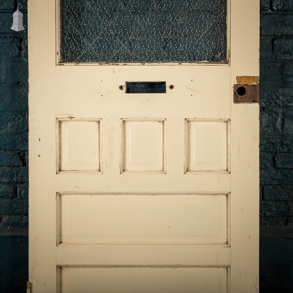 Half Glazed Door, Moulded Panelled Pine Door with ‘Arctic’ Style Textured Glass