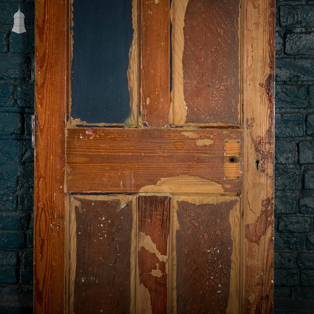 Pitch Pine Panelled Doors, Pair of 4 Panel Doors with Green Distressed Paint Finish