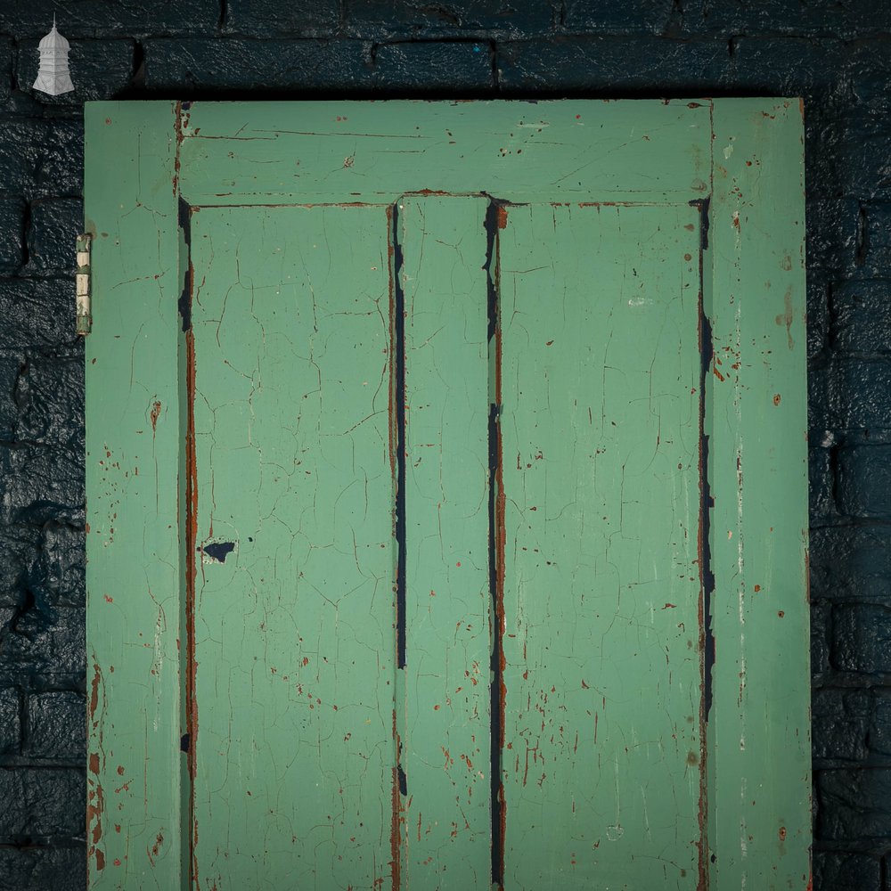 Pitch Pine Panelled Doors, Pair of 4 Panel Doors with Green Distressed Paint Finish