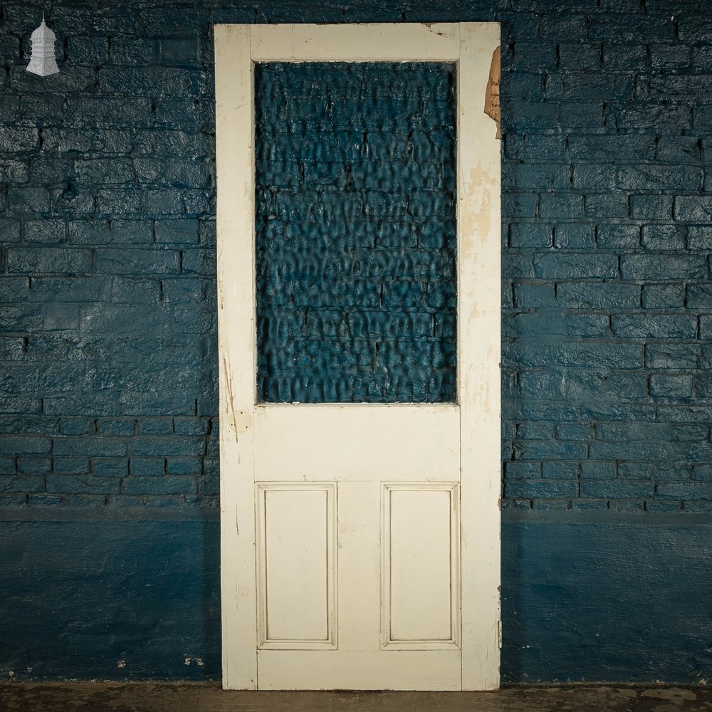 Half Glazed Door, Moulded White Painted Pine Door with Textured Glass