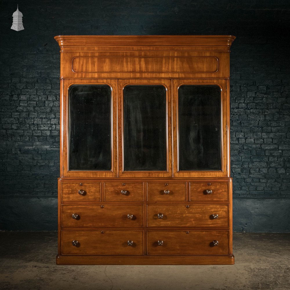 Compact Mahogany Wardrobe, 19th C Mirrored Twin Chest Wardrobe