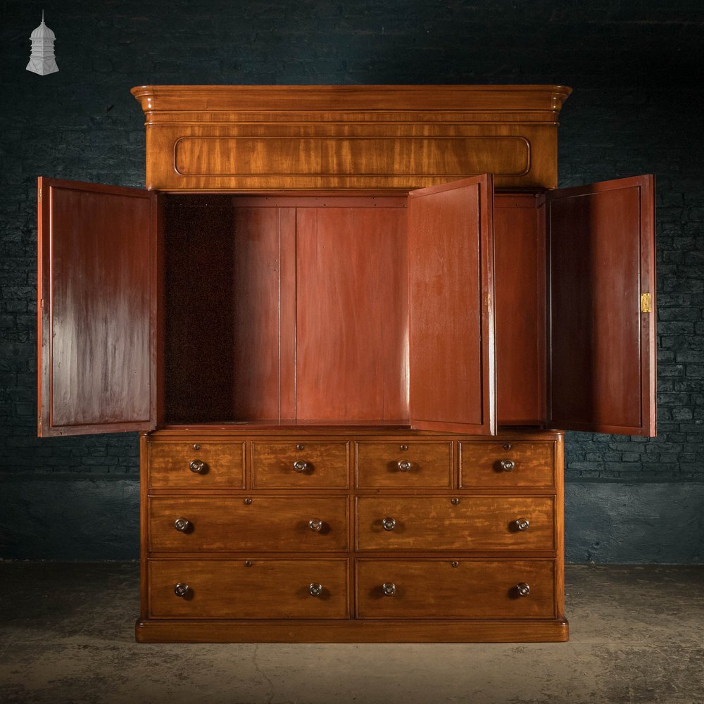 Compact Mahogany Wardrobe, 19th C Mirrored Twin Chest Wardrobe