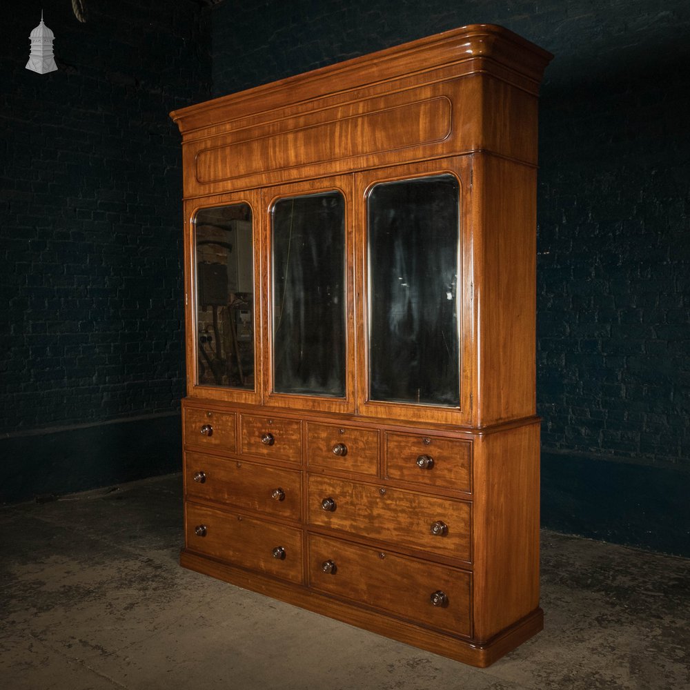 Compact Mahogany Wardrobe, 19th C Mirrored Twin Chest Wardrobe