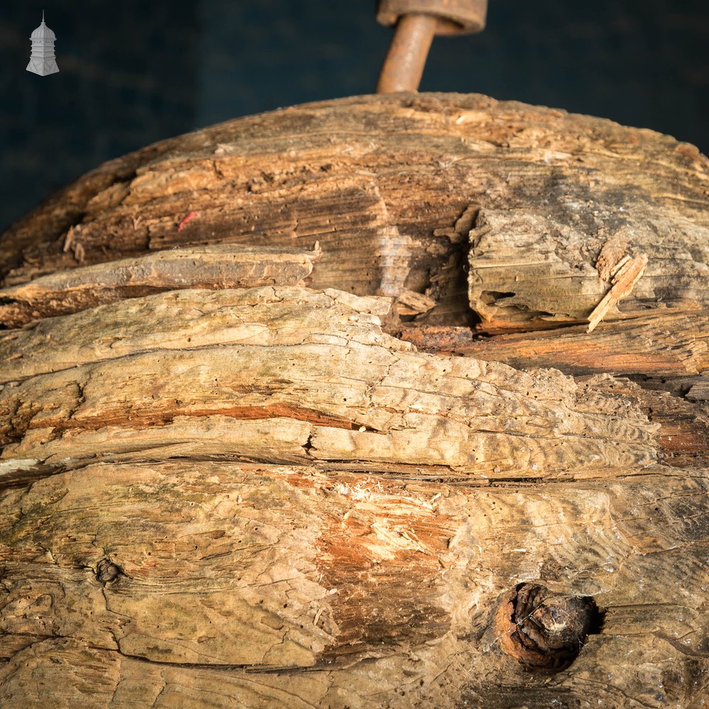 Hardwood Marker Buoy, Large Weathered Wooden Spere / Ball with Cast Iron Fixing Ring