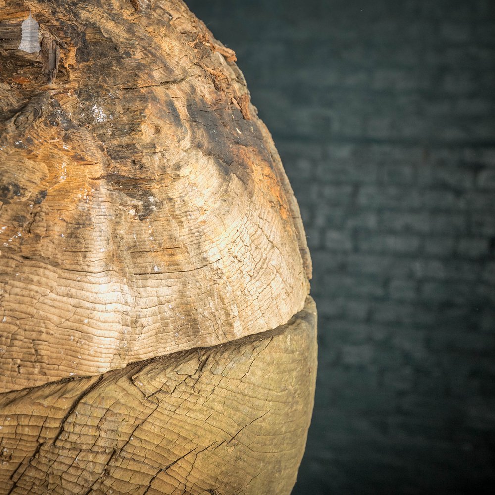 Hardwood Marker Buoy, Large Weathered Wooden Spere / Ball with Cast Iron Fixing Ring