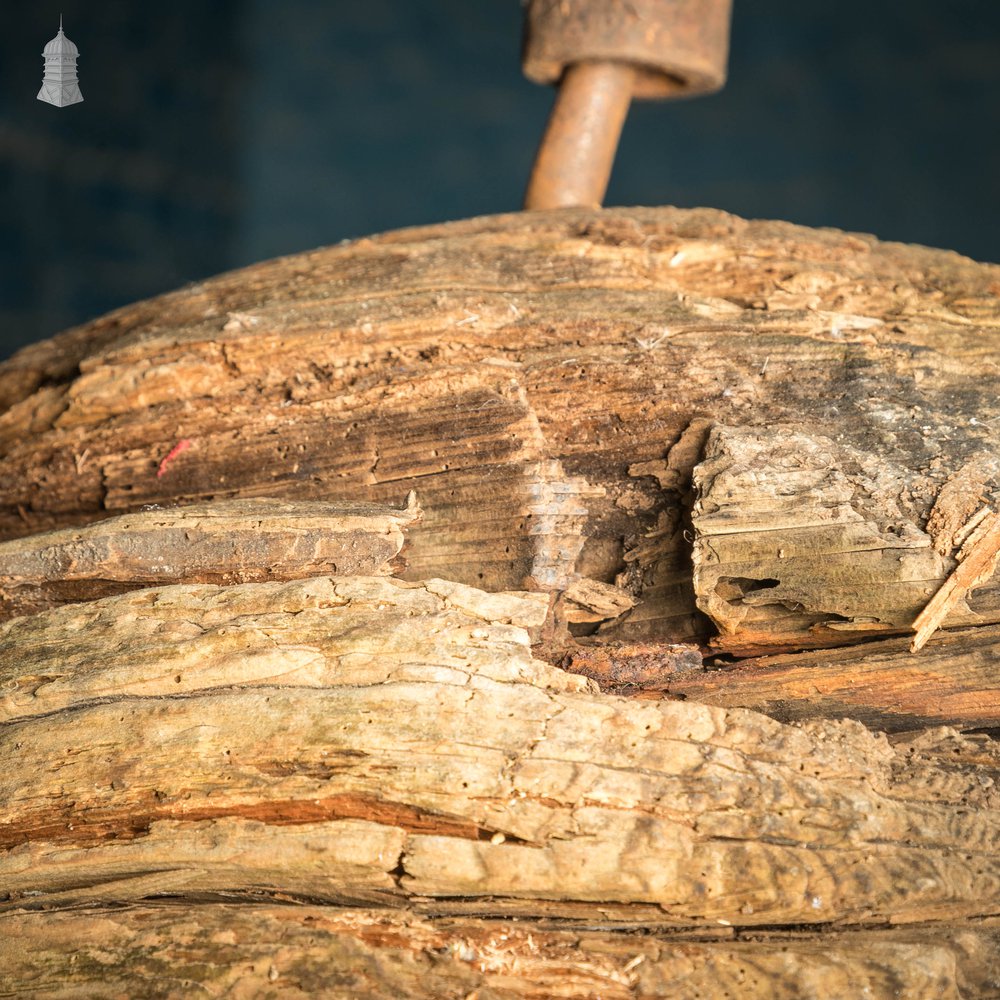 Hardwood Marker Buoy, Large Weathered Wooden Spere / Ball with Cast Iron Fixing Ring