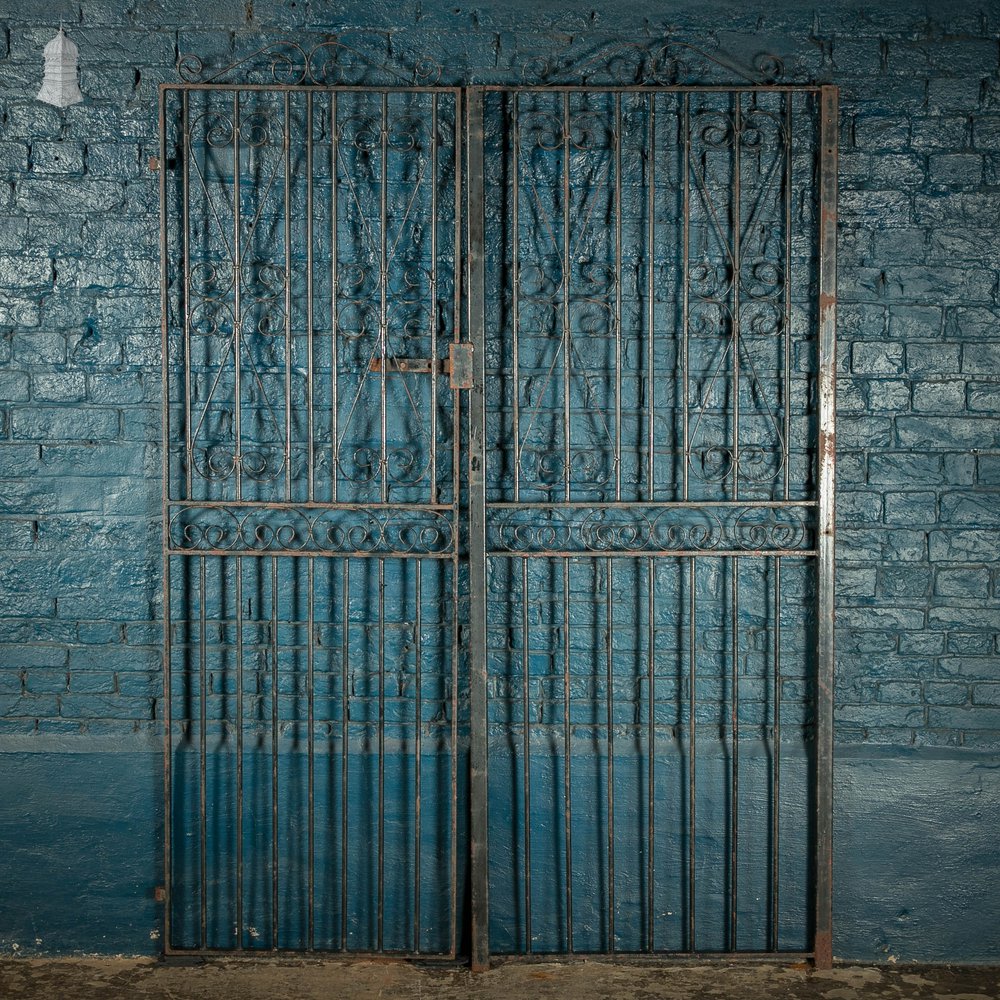 Pedestrian Gate and Panel, 20th C Wrought Iron Gate and Railing